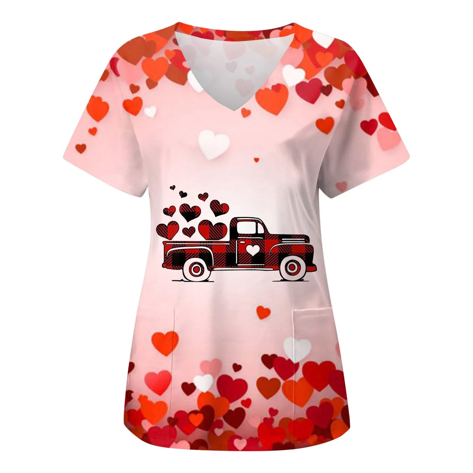 

Valentine'S Day Nurse Uniforms Women Dwarf Heart Print Short Sleeve Pocket Shirts Workers Scrubs Medical Uniforms Nursing Scrubs