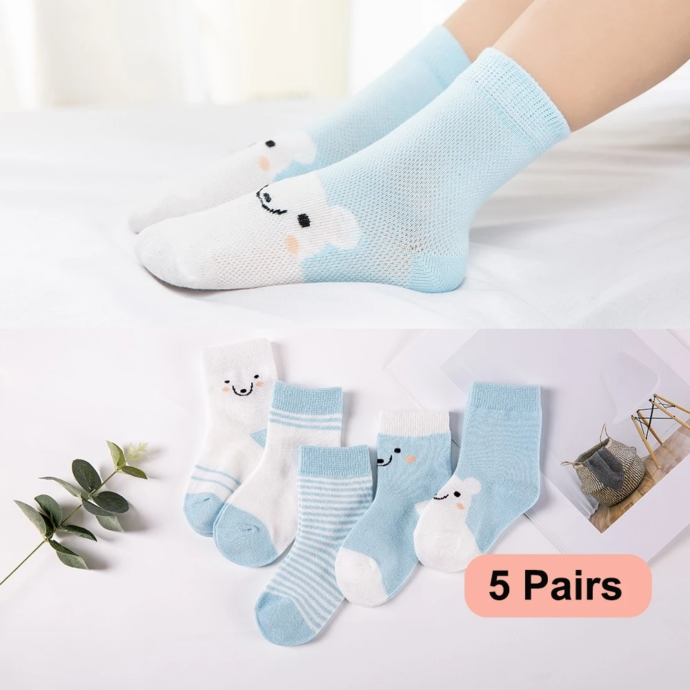 5Pairs/lot 2-9Y Baby Socks Summer Cotton Color Aminal Bear Kids Socks Colorful Girls Mesh Cute Newborn Boys Toddler Socks Baby