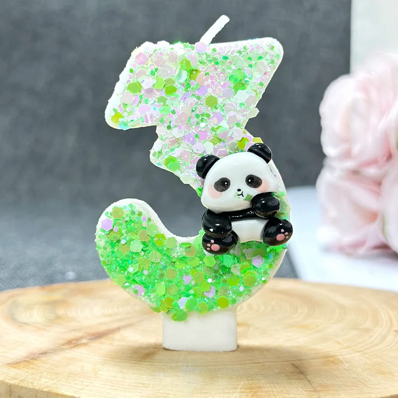 Kreative Zahl Geburtstagskerze 0123456789 Kuchen Geburtstagsdekoration Kerzen Grüner Panda Party Geschenk Tier Babyparty Party Dekor