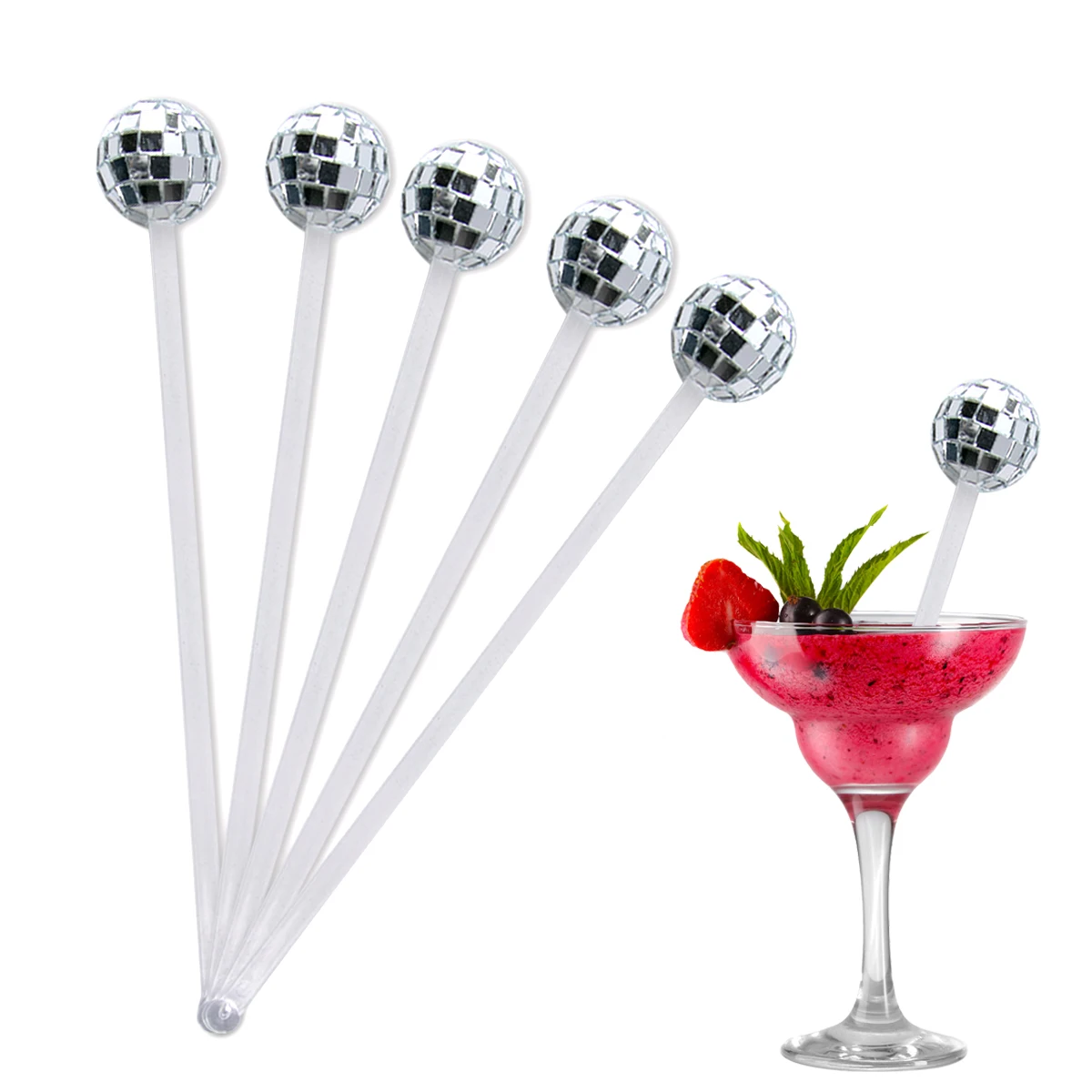 5/10pcs Disco Balls Cocktail Stirrers Plastic Round Top Swizzle Sticks Mirror Ball Coffee Beverage Stirrers for Home Bar decor