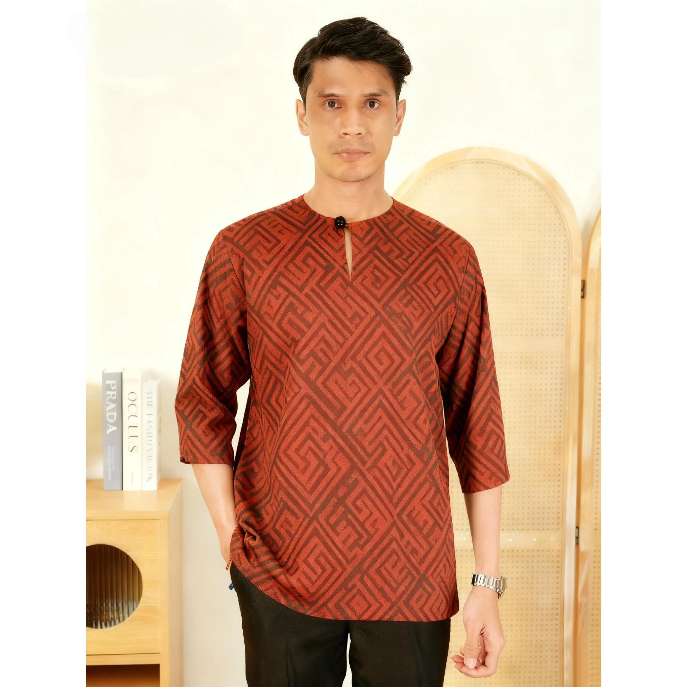 2026 ملابس رجالية مسلمة الوقوف الذهبي طباعة تي شيرتات قصيرة الاكمام العصرية ملابس كاجوال Camicia Araba Islam Maroc Homme #2