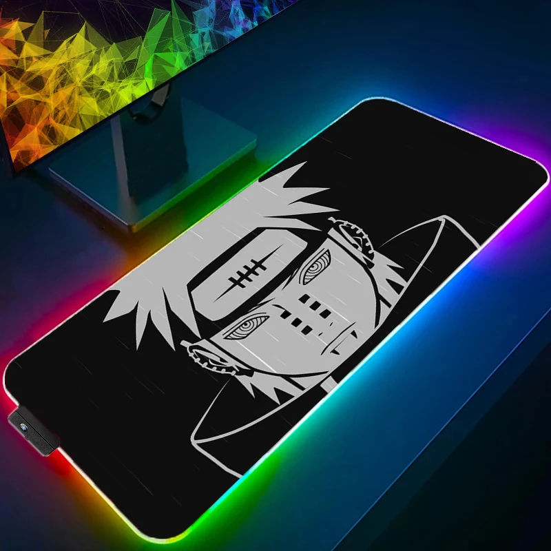 RGB Naruto Pain Mouse Pad gamer Large LED Keyboard NonSlip Rubber Computer Carpet Desk Mat PC Gamer Backlight HD Anime MousePad