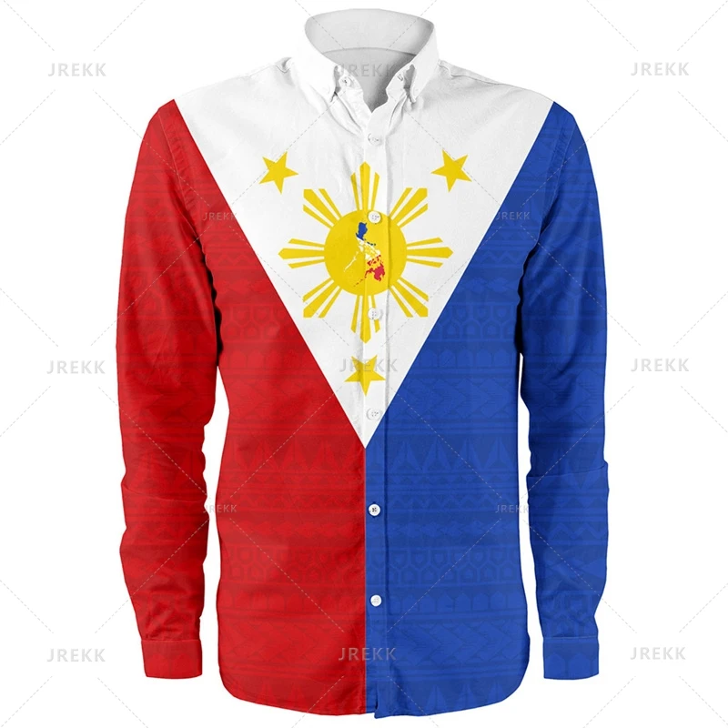 Small Size 3D Philippines Pride Printing Long Sleeve Shirts Men Philippines Ethnic Patterns Graphic Shirts Blouses Vintage Shirt