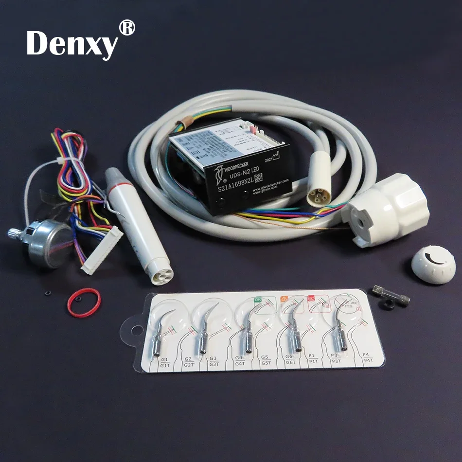 Denxy 초음파 피에조 전기 내장 스케일러, 치과 유닛 치아 미백 청소용, LED 또는 LED 없음, 고품질 N2, 1 세트