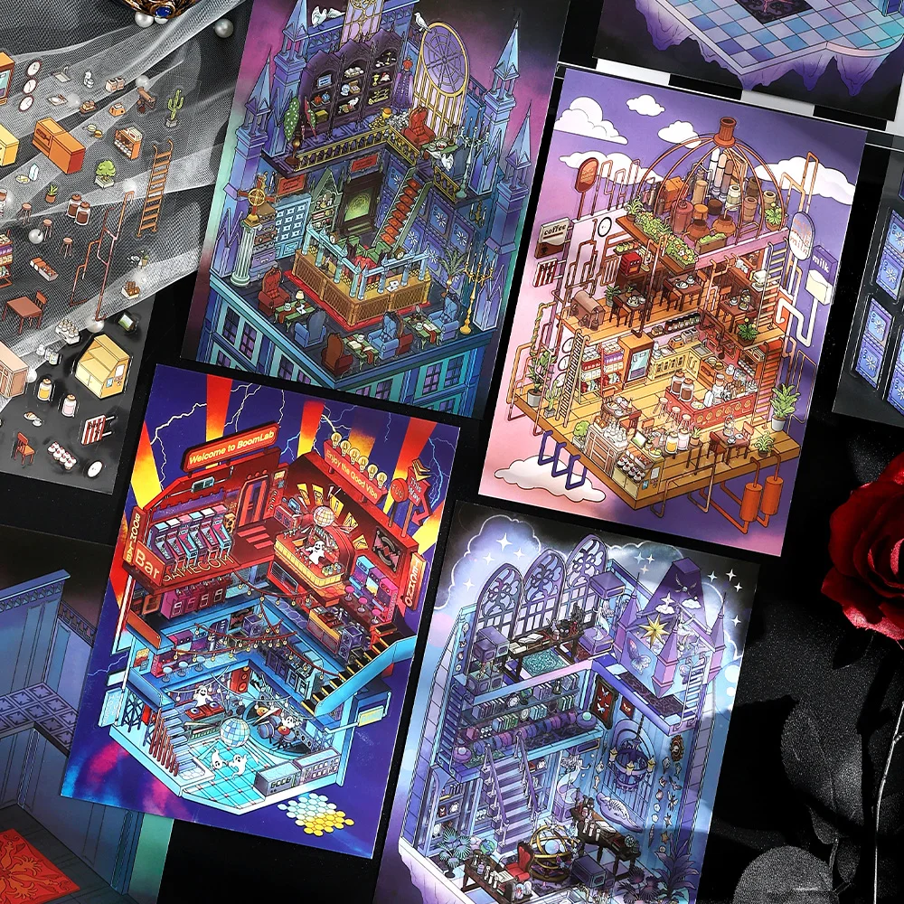 

Kawaii 3D Cute cartoon Midnight DJ Stickers Landscape Sticker book DIY Pocket Cabin Scene Festival HolidayChildren gifts ﻿