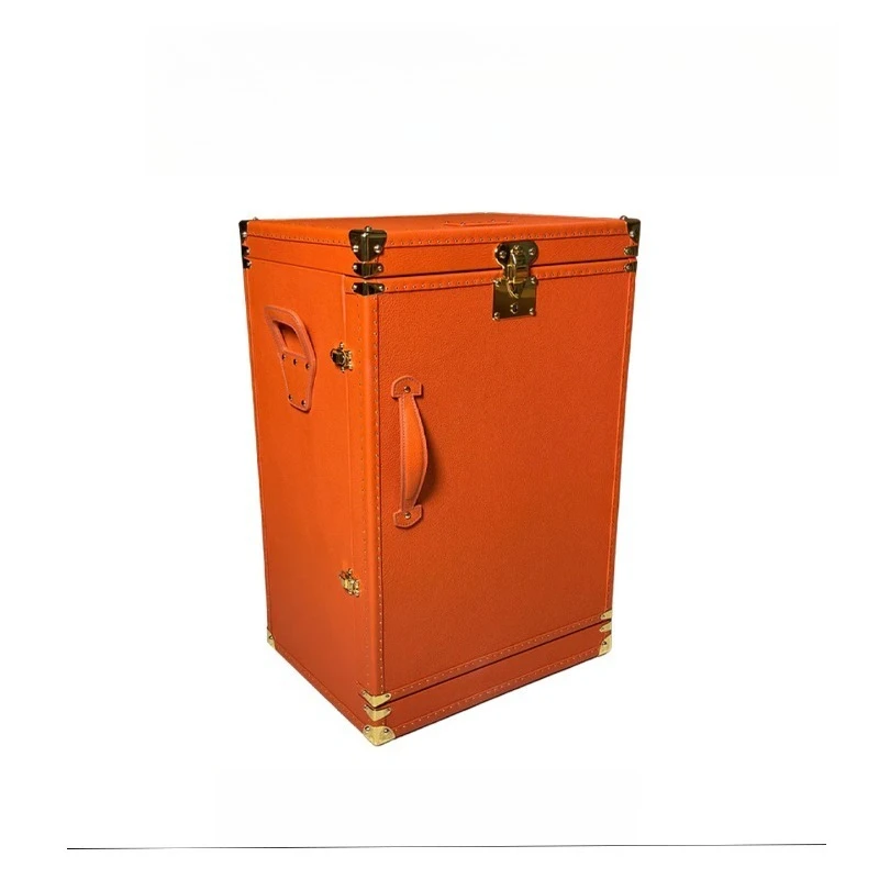 Floor-to-ceiling jewelry cabinet Solid wood home villa Modern design High-end orange leather watch storage cabinet