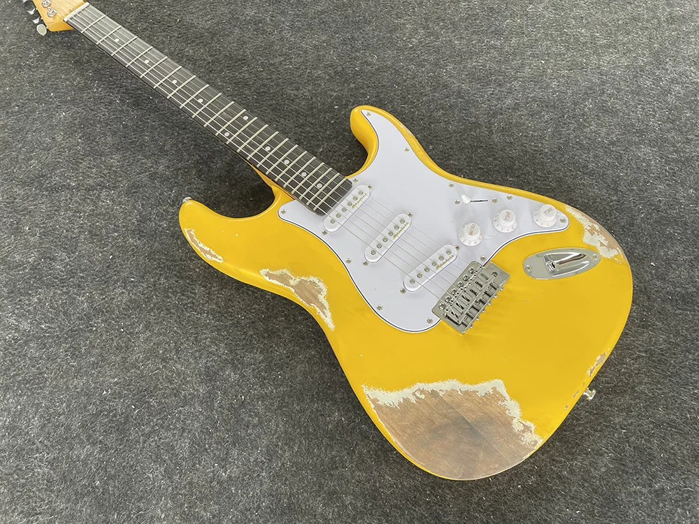 High-quality 6-string electric guitar,  yellow and white paint, hand-made surface, free delivery