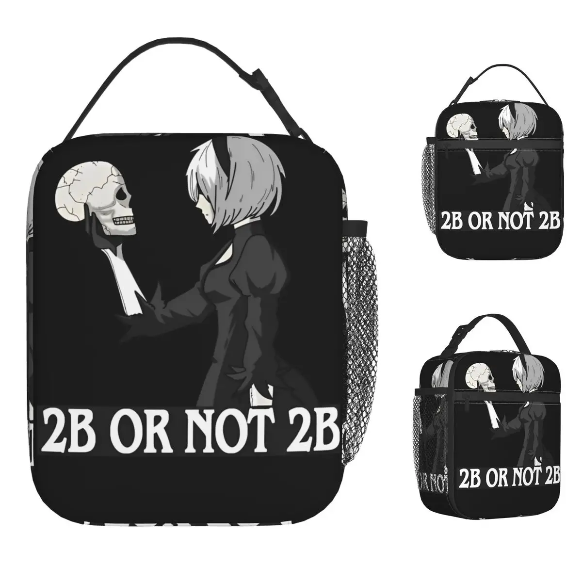 

NieRAutomata 2B Japan Lunch Bag Aesthetic Lunch Box For Unisex Picnic Portable Insulated Cooler Bag Oxford Print Tote Food Bags