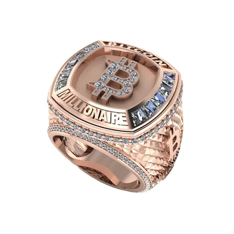 Men Women Luxury Bitcoin Commemorative Ring Creative Metal Punk Hip Hop Rock Trend Men\'s Ring Party Light Luxury Jewelry Gifts