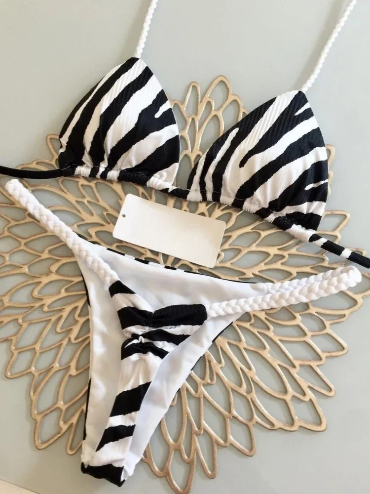 

2025 New Bikini High Waist Swimsuit Sexy Thong Bikini Set Zebra Print Women Brazilian Swimwear Biquini Swim Bathing Suits Women