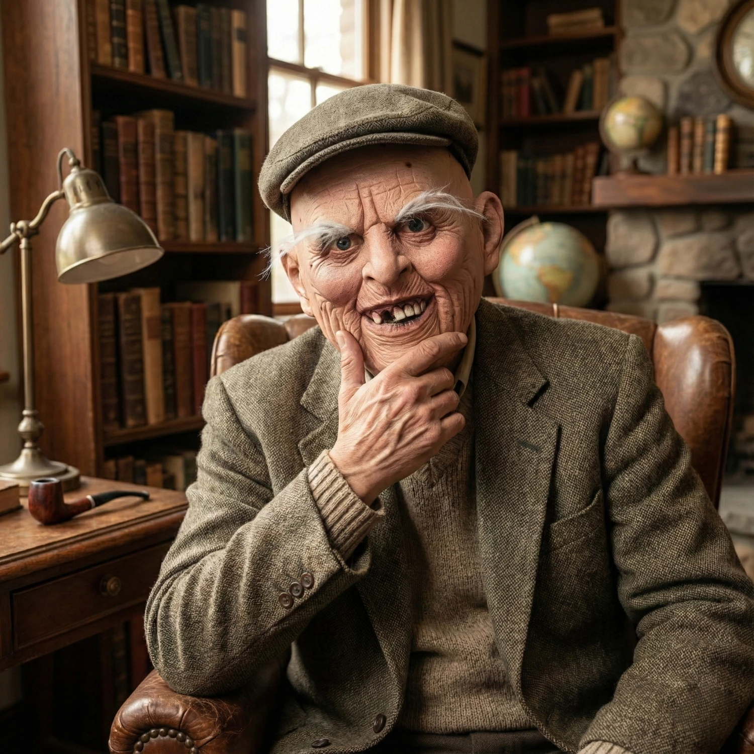 Adult Realistic Old Man Latex Mask with White Eyebrows - Funny Bald Grandpa Headgear for Halloween, Cosplay, and Prank Costumes