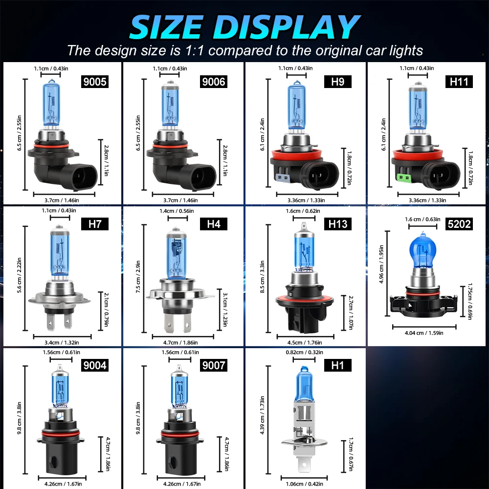H7 H4 H1 Led Halogens H11 H8 H9 H10 9007 9005 9006 880 5202 H13 Halogen Headlight 6000K Xenon White Original Bulb  1:1 Design