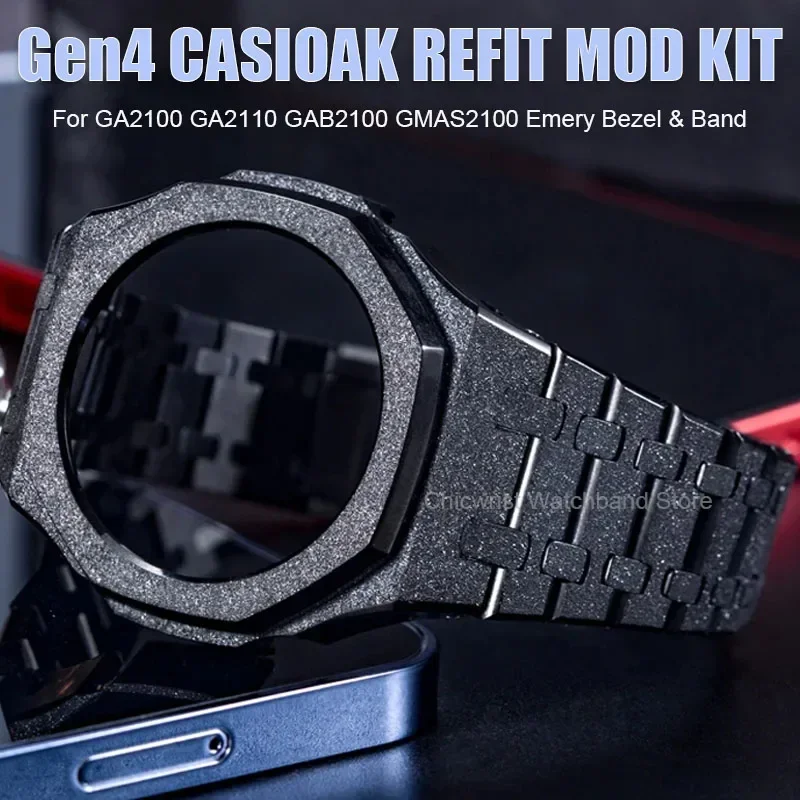 Gen4 Mod Kit for Casioak GA2100 GMAS2100 GAB2100 Modification Kit Bezel Emery Frosted Case Rubber Band for GA-2110 Metal Bezel