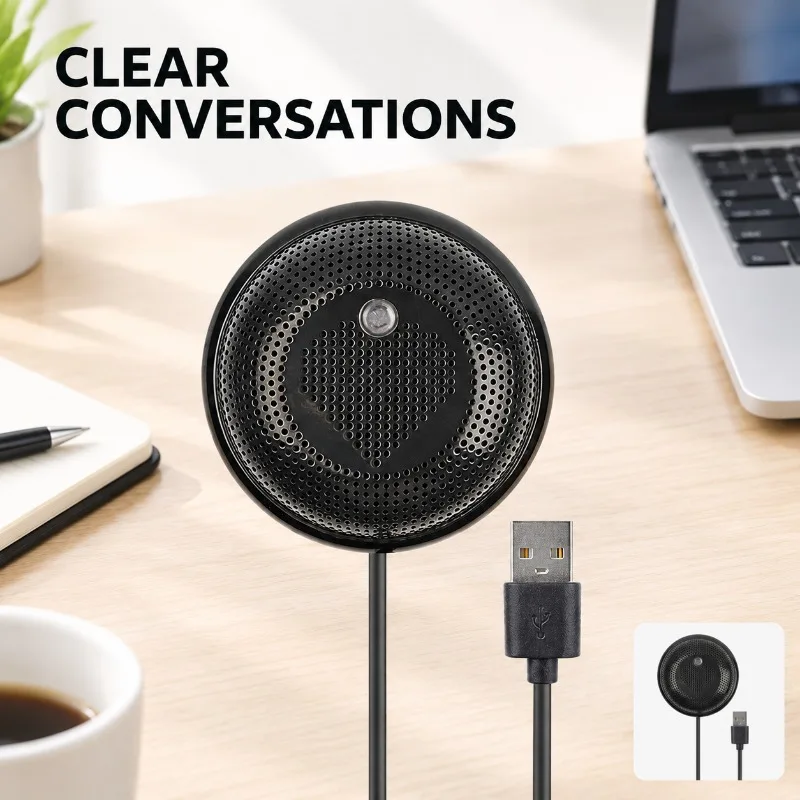 Desktop Conference Microphone Omni-directional Sound Pickup USB Wired Mic for Computer Smartphone Voice Call Live Streaming