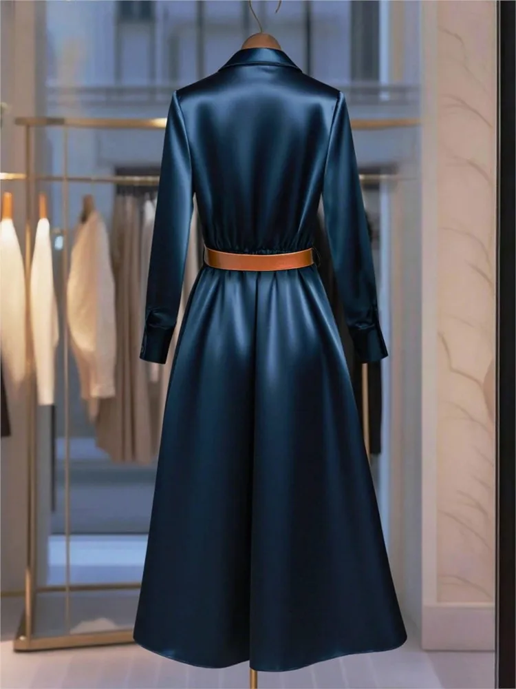 Fashionable Solid Color Evening Dress Slim Elegant Personalized Commuter Style Vestidos Long Sleeves Lapel Waist Woman Clothes
