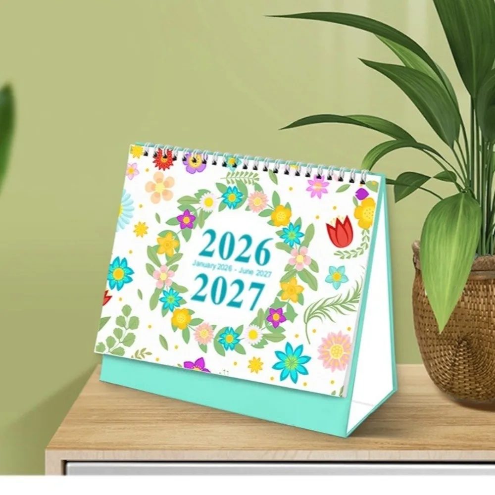 Cactus Desk Calendar Small January 2026-June 2027 2026 Desktop Planner Office Supplies Standing Flip Monthly Agenda Calendar