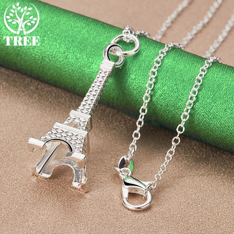 ALITREE 925 Sterling Silver Necklaces Paris Eiffel Tower Pendant Necklace Women Neck Chain Fashion Party Wedding Jewelry Gifts