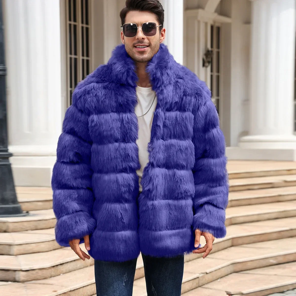 Homens jaqueta de pele do falso casaco de inverno grosso fofo manga longa quente desgrenhado outerwear jaqueta de pele de luxo bontjas jaquetas dos homens outono