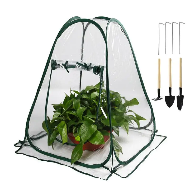 

Pop Up Greenhouse Zipper Window TransparentCold Frost Protector Indoor Vegetable Outdoor SolarHeat Garden With 3 Garden Shovel