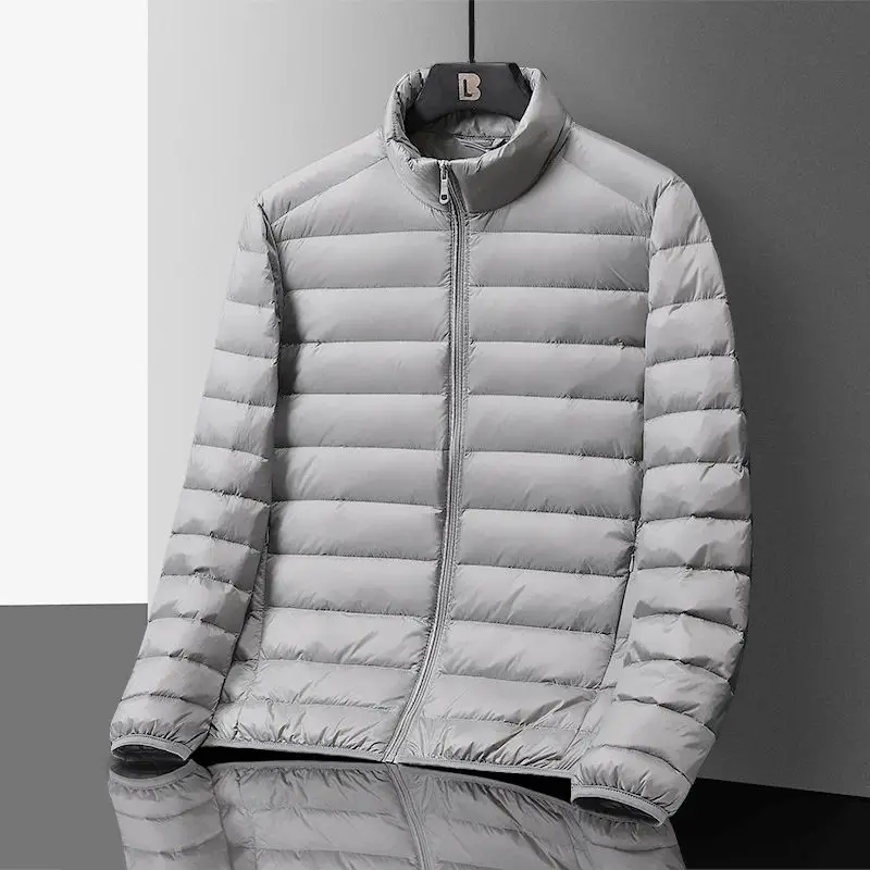 

White Du down Light And Thin Men's Jaet Quilted Long Coat Baseball Collar Other Filling Youth Sle Faionable