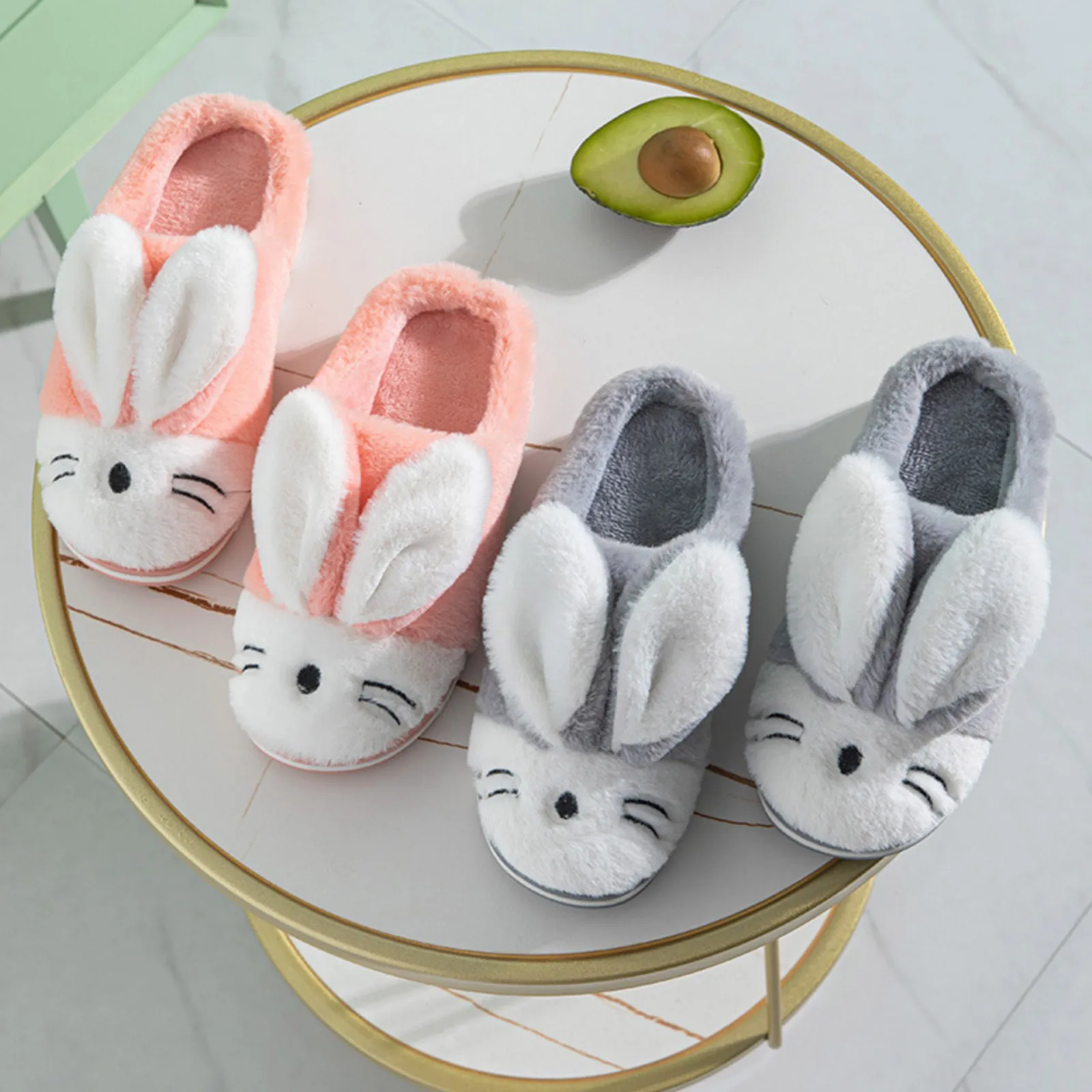 New Winter Cute Rabbit Cartoon Warm Cotton Slippers Children Baby Girls Indoor Floor Flat Non-slip Cover Heel Home Plush Shoes