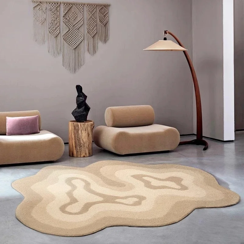 VIKAMA Abstract Green Gradient Cloud Shaped Rug Irregular Wave Contour Print Soft Fluffy Non Slip Bedroom Decor Floor Mat