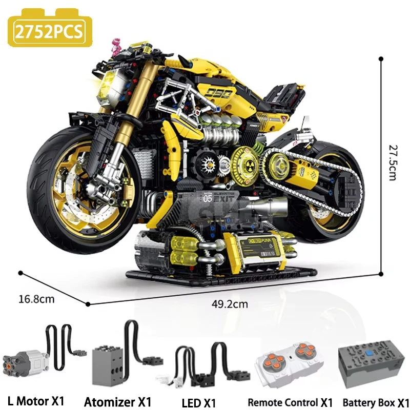 GULY 60519 2500 pièces 1:5 MOC Tech Moto Modèle de construction créatif Moto sportive motorisée Briques DIY Jouet pour garçons