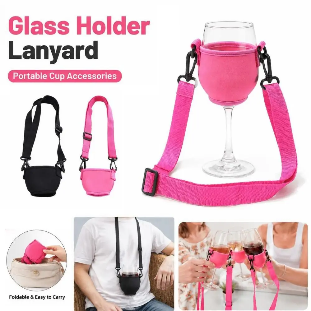 Adjustable Strap Glass Sleeve Holder Hands-Free Carrying Portable Glass Holder Lanyard Nylon Webbing Stemmed Glass Holder