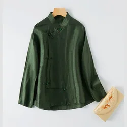 Retro Ethnic Style Literary And Artistic Diagonal Button Shirt Women's Tang Dress Chinese Traditional Shirt Spring And Autumn