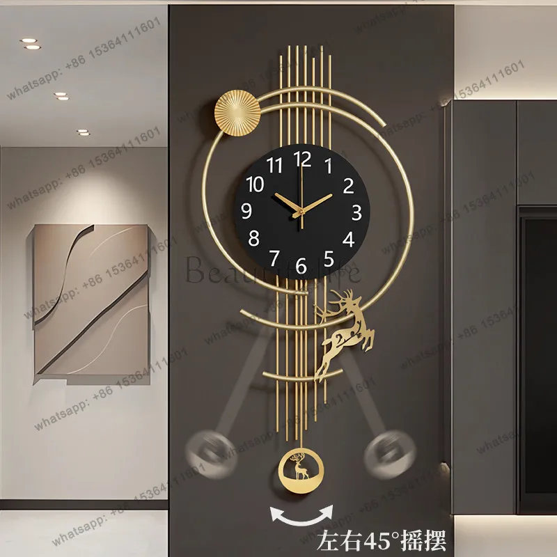 LJY Luxury Modern Minimalist Wall Clock Living Room Large Creative Metal Silent Creative Round Kitchen Dining Room Wall Art Deco