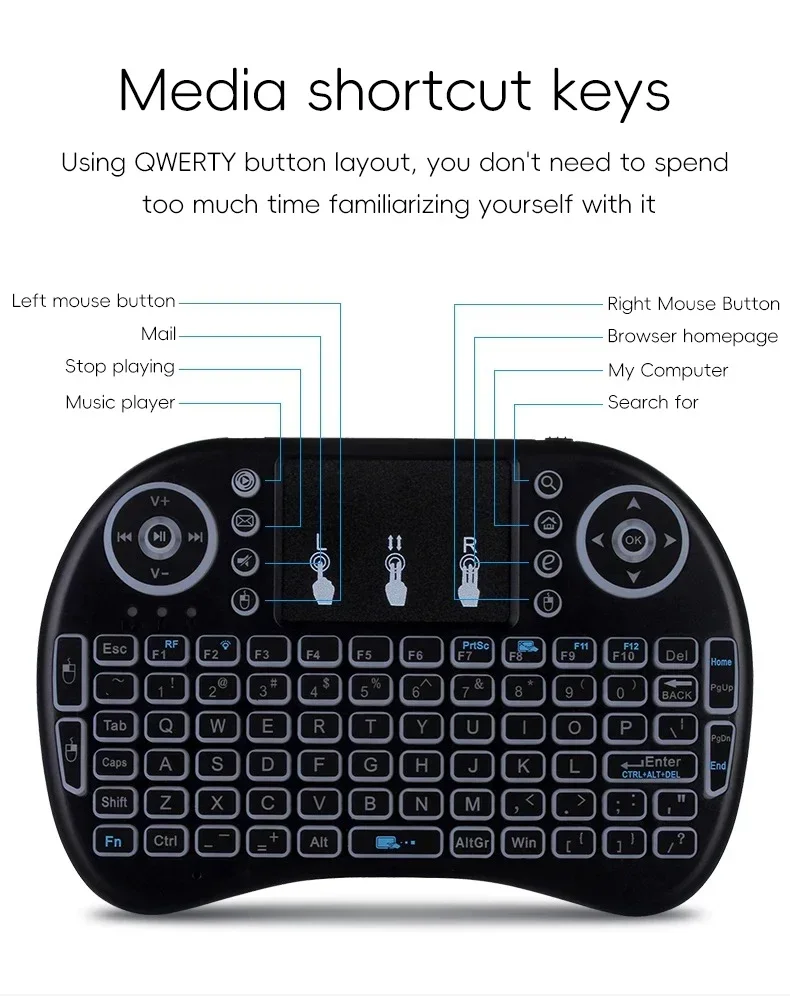 iPazzPort Wireless Keyboard Touchpad, 2.4G & Bluetooth Dual Mode | RGB Backlight | Compatible with Smart TV and PC Laptop