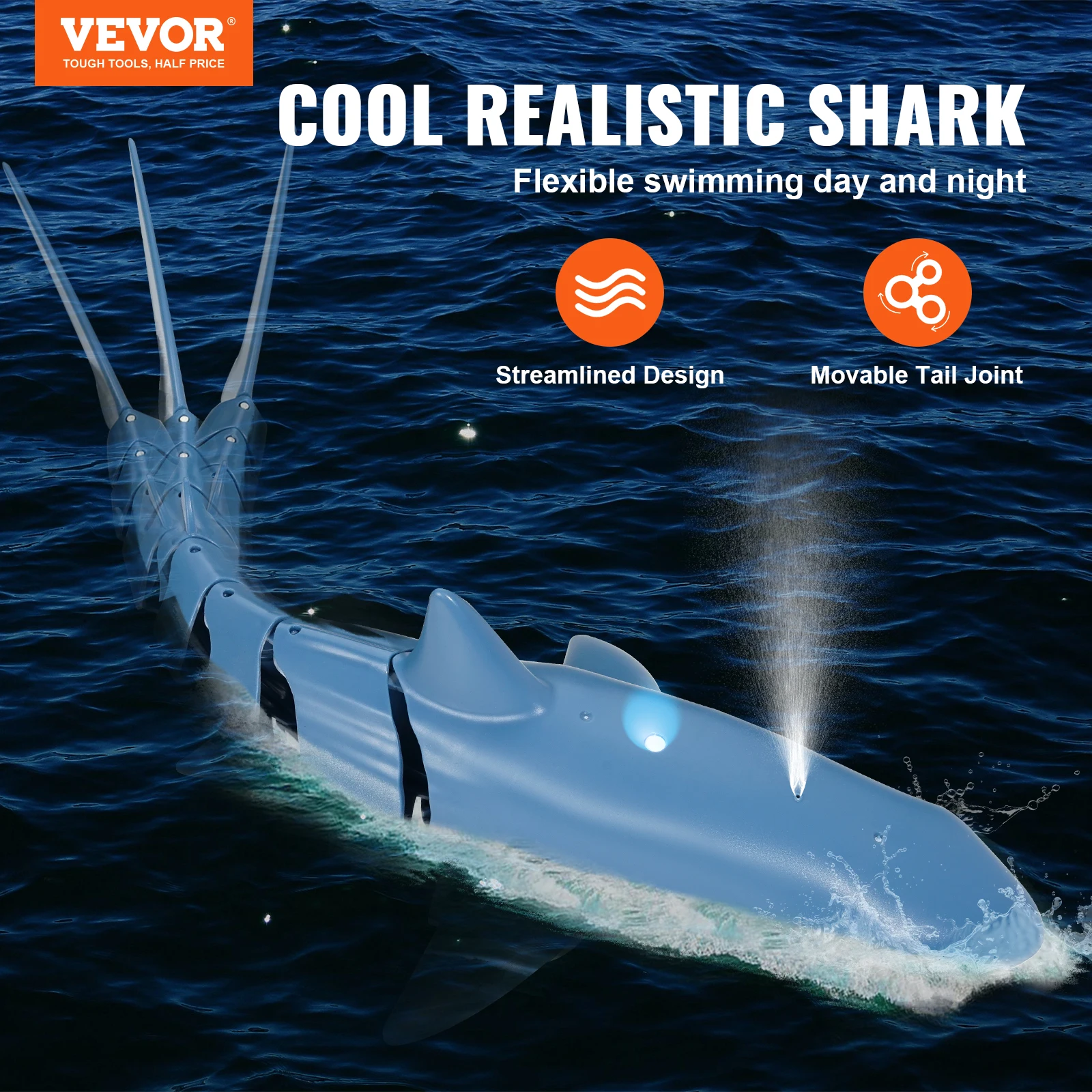 VEVOR Intelligent RC Shark Whale Water Spray Toy Remote Control Ship Submarine Robot Fish Electrical Fish Toys for Boys Children