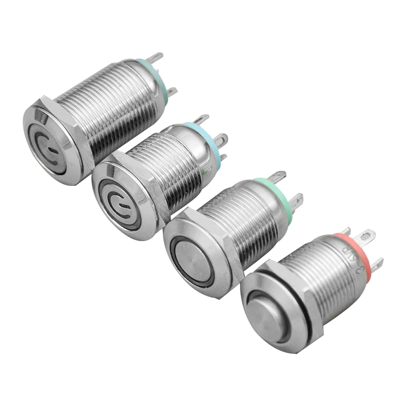 12mm Wodoodporny metalowy przełącznik przyciskowy LED Chwilowa blokada silnika samochodowego PC Przełącznik zasilania 3V 5V 12V 24V 220V Symbol pierścienia