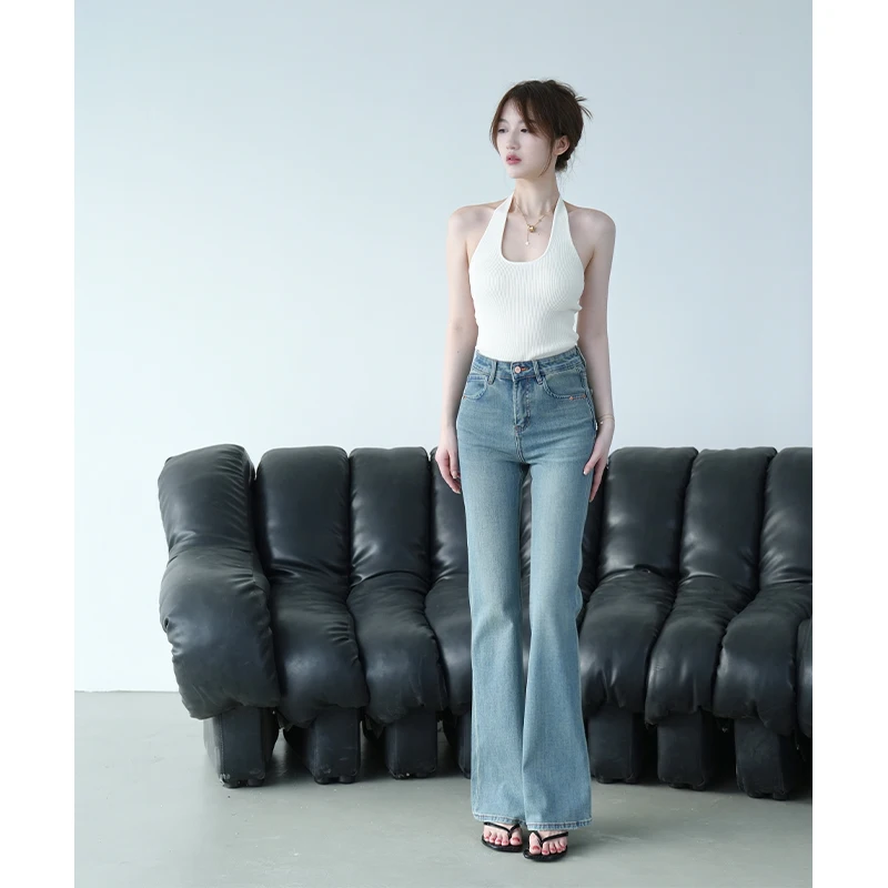 جينز SerioLudere عالي الخصر متوهج مريح للغاية عالي المرونة على شكل بيضة للأولاد جينز صيفي للسيدات