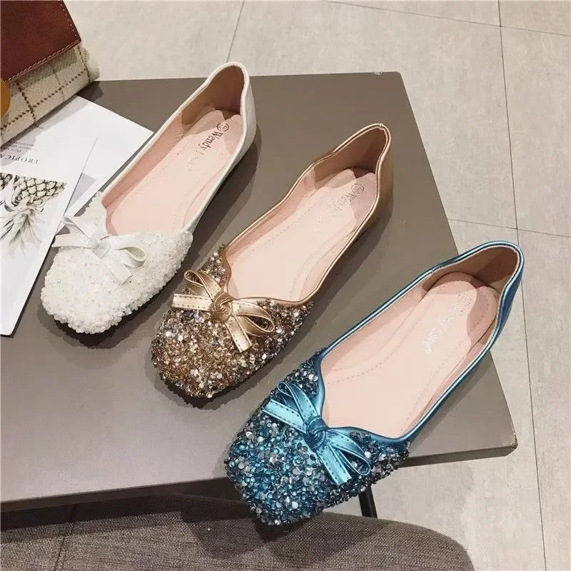 2025 Women 1cm Low Heels Luxury Cinderella Flats Female Fashion Evening Party Low Heels Lady Elegant Barefoot Shoes Large Size