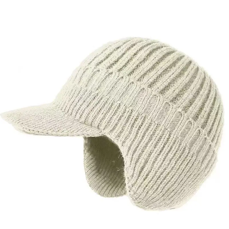 Mens Winter Knit Hat with Ear Flaps Thermal Lined Beanie Thick Crochet Cap for Cold Weather Outdoor Riding