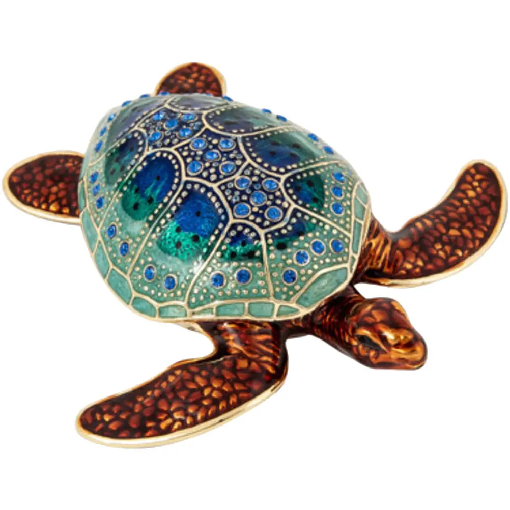 Vintage Enameled Turtle Jewelry Box Small Sea Turtle Shaped Trinket Organizer Desktop Decor Enamel Trinket Box