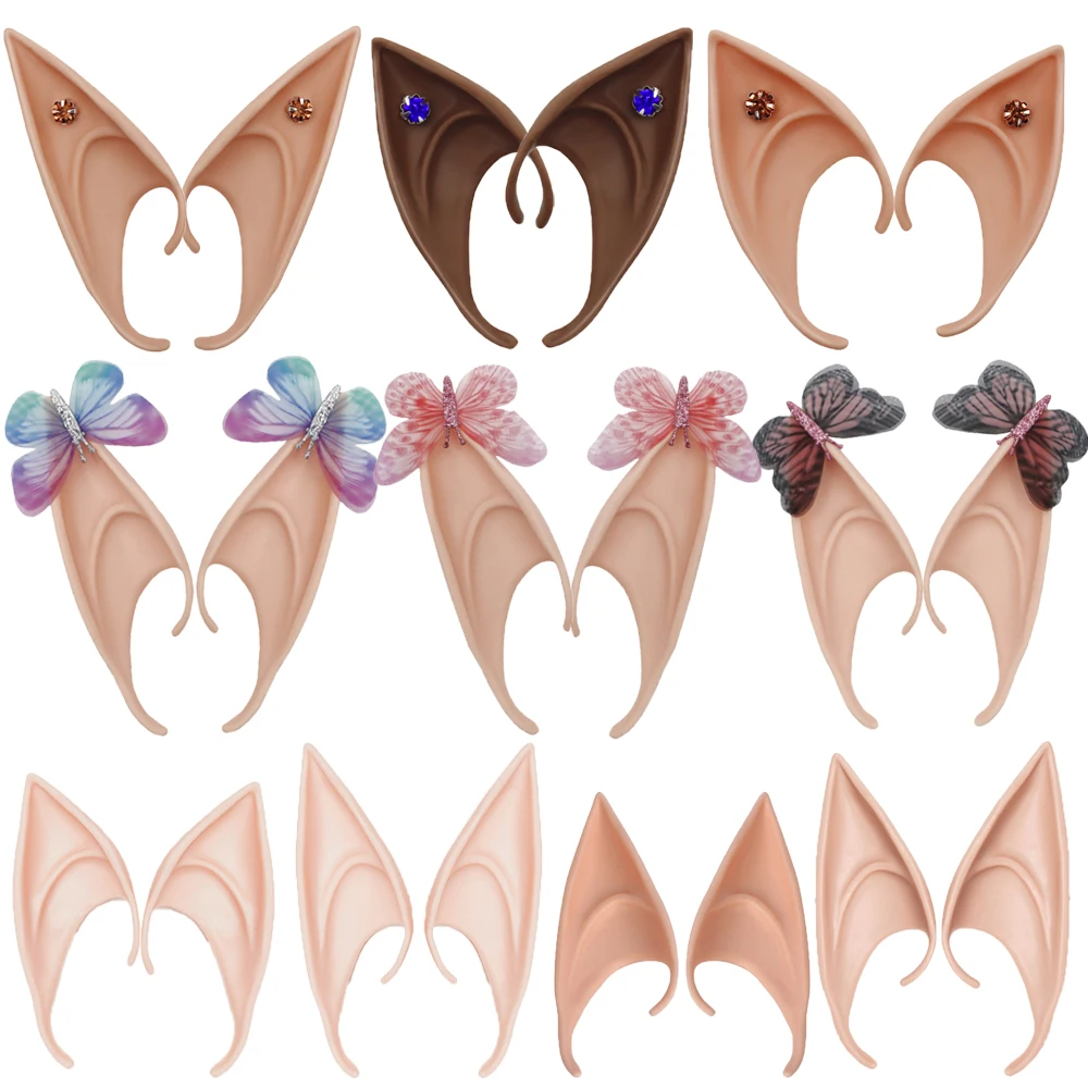 Halloween Butterfly Elf Ears Silica gel Elf Ears with Rhinestone Soft Harmless False Ears Props Fairy Angel Dress Up Cosplay