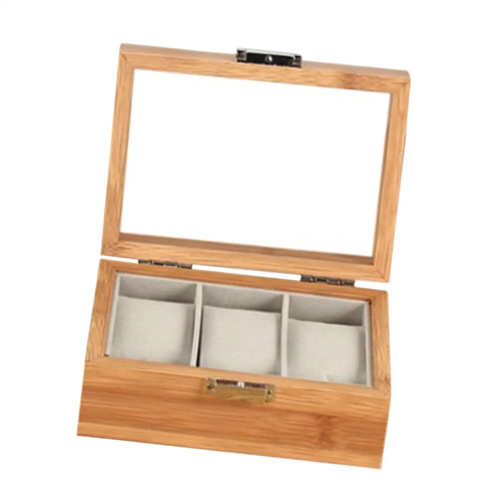 Wooden Watch Display Case with Glass Cover and Pillow for Men Large Capacity Home Shelf Jewelry Holder