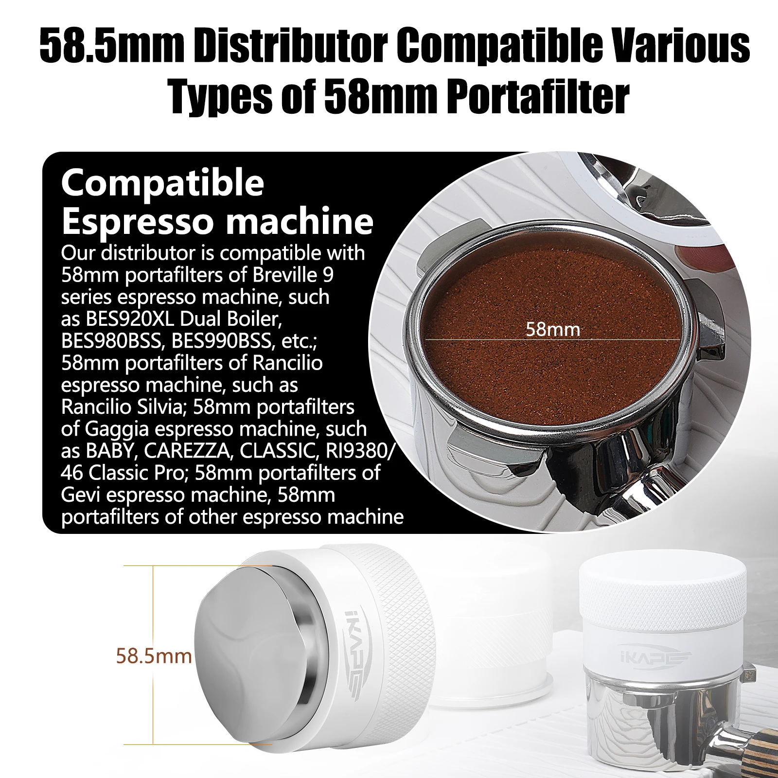 موزع قهوة IKAPE، موزع إسبريسو قابل للتكيف من الفولاذ المقاوم للصدأ يناسب فلتر القهوة الإسبريسو مقاس 51/54/58 مم (أبيض) #6