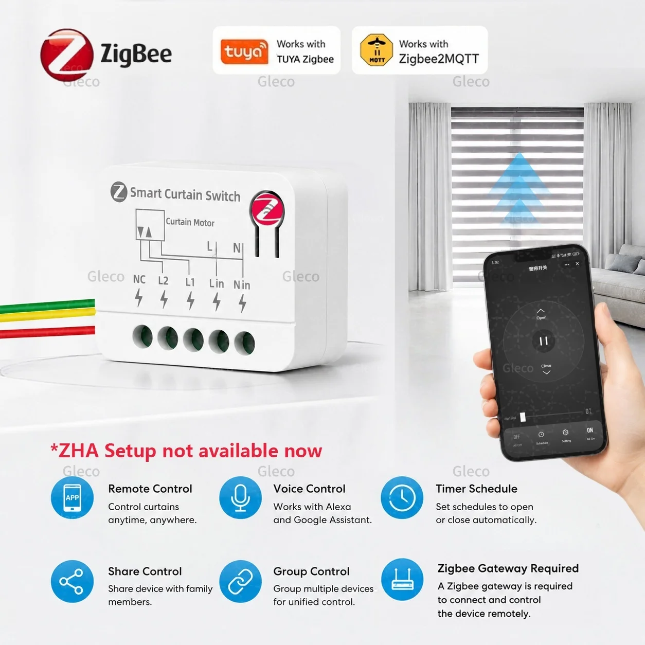 Zigbee Vorhangschalter-Modul Smart Life Rolladen-Jalousien-Relaisschalter Alexa Google Sprachsteuerung TUYA Zigbee 2MQTT Option
