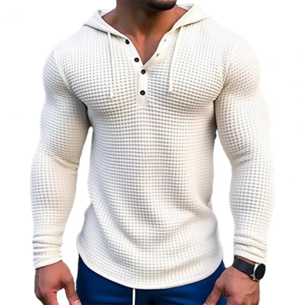 Waffle Solid Cotton Slim Fit Hoodie Fashion Hip Hop Street Sweater Men's Breathable Sports Coat Cotton Casual Long Sleeve