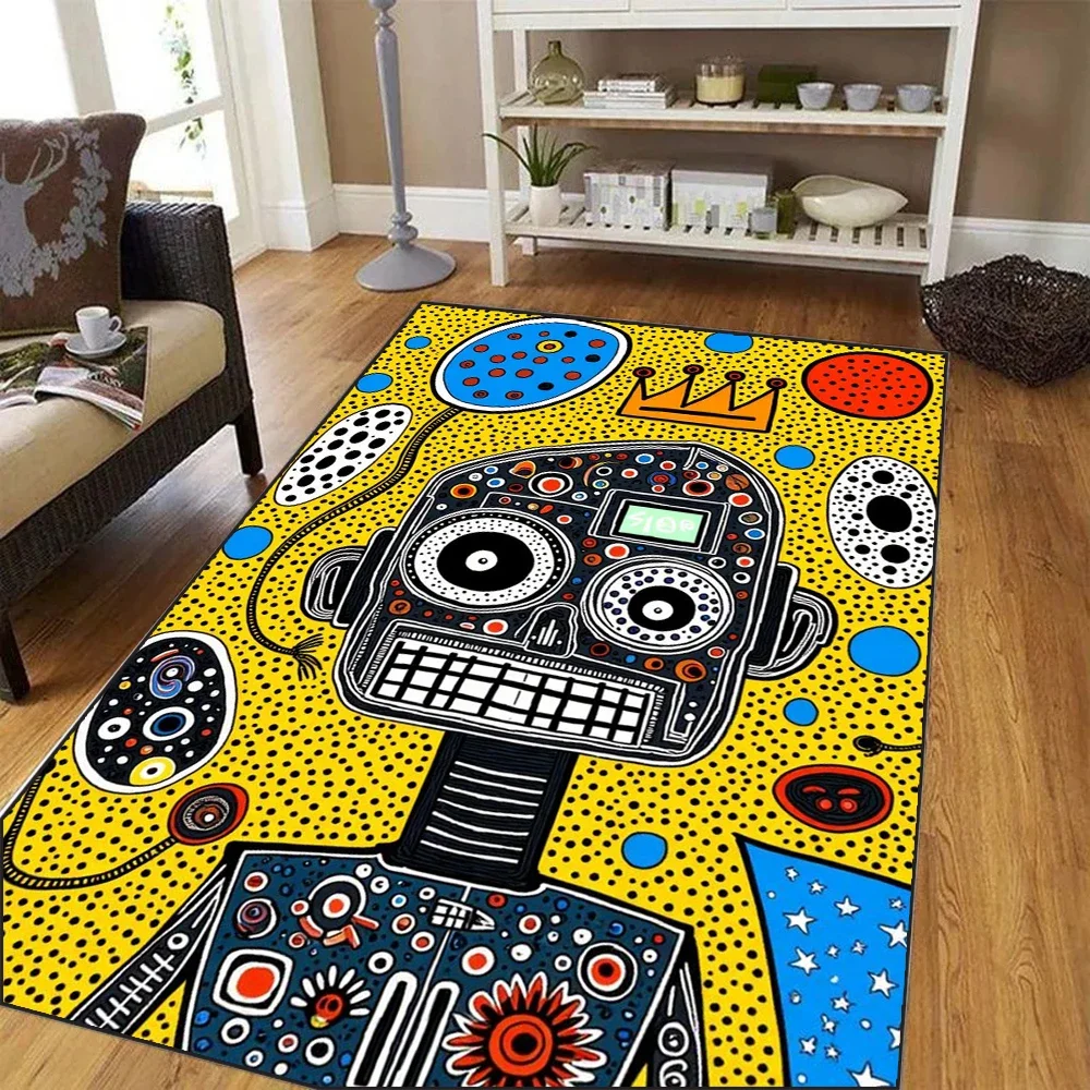 Cartoon Robot Pop Art Carpet Mat Colorful Dots Rug Home Decoration Crown Design Non-Slip Soft Floor Mat Kids Room Living Room