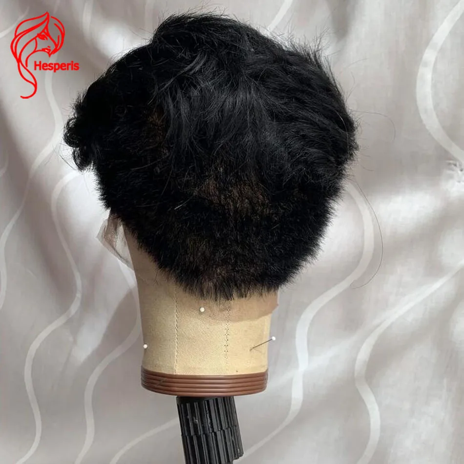 Hesperis Black Full Lace Boy Men Wig Shaved Human Hair Short Sideburns Cut Full Lace Wig Pixie Cut Human Hair Short Wigs