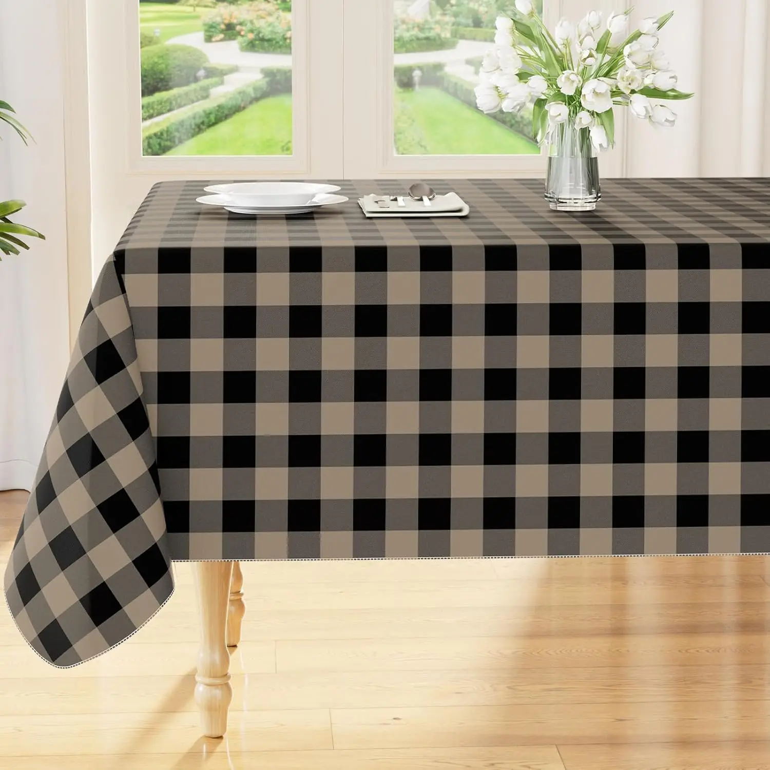 

Прямоугольная скатерть, водонепроницаемая виниловая скатерть с фланелевой подложкой, легко моющаяся скатерть в клетку «Буффало» для столовой