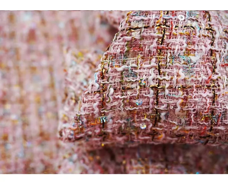 Gold-Pailletten Luxus-Metallgarn-Tweed-Stoff, Gemischtes Fantasiegarn-Texturgewebe für Mantel-, Anzug- und Kleidungsstücke zum Selbermachen, Meterware – Detail 31