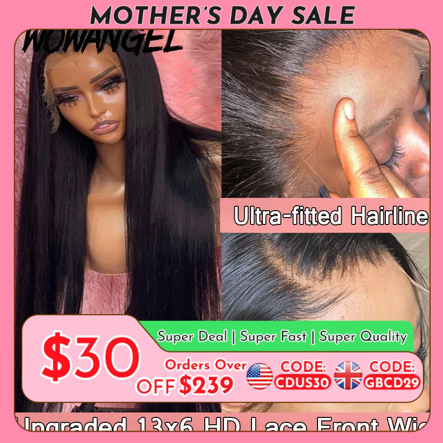 34inch Real HD Lace Front Wig Pre Plucked Straight Wigs 13x6 HD Transparent Lace Frontal Human Hair Wig Brazilian Hair For Woman