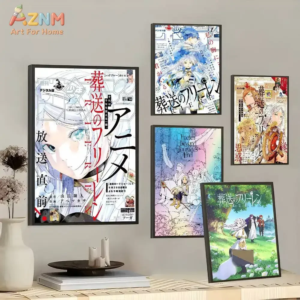 AZNM Frieren Beyond Journey's End Anime Canvas Wall Art, Manga Cover Print, Aesthetic Room Decor