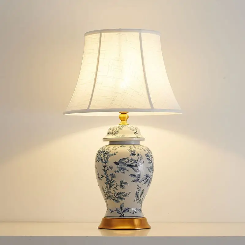 New Chinese Style Ceramic Table Lamp Chinese Painted Blue And White Porcelain Warm Light For Living