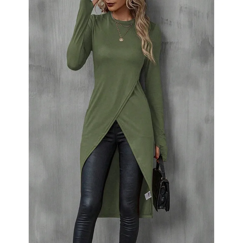 

2025 comfortable New Women's T-Shirts Autumn French Decent Plain Long Sleeve Crew Neck Wrap fashion Long High Street T-Shirts